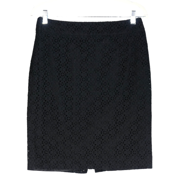Banana Republic Black Pencil Mini Skirt Slit Womens Size 6 Lace Overlay Lined - Picture 1 of 8